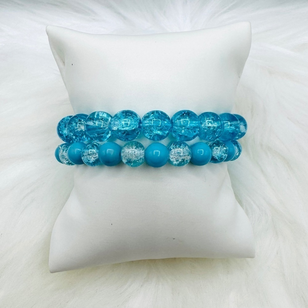 Blue Sky Glass Beaded Bracelet Duo Bundle